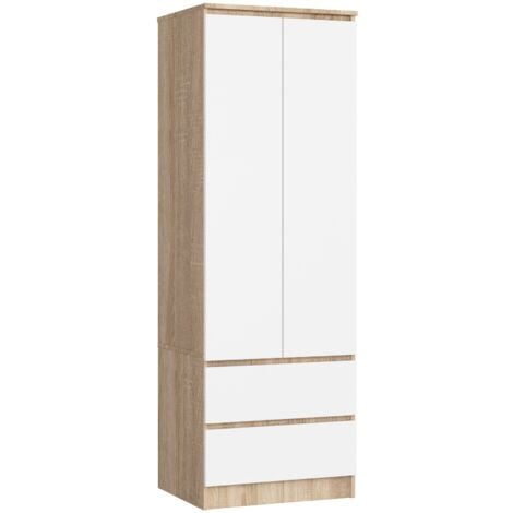 ABAMIHOME Armadio AKORD S60 Sonoma Quercia 60 cm 2 ante 2 cassetti inserto frontale Bianco 60x51x180 cm