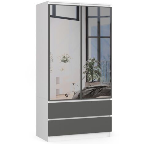Armadio AKORD S90 Bianca 90 cm 2 ante 2 cassetti inserto frontale Grigio Grafite 90x51x180 cm