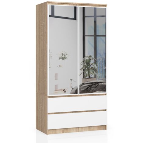 Armadio AKORD S90 Sonoma Quercia 90 cm 2 ante 2 cassetti inserto frontale Bianco 90x51x180 cm