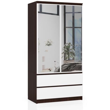 Armadio AKORD S90 Wengé 90 cm 2 ante 2 cassetti inserto frontale Bianco 90x51x180 cm