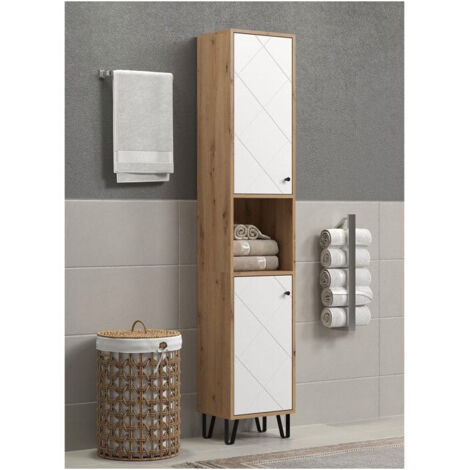 Armadio alto con due ante - TRENDTEAM - Serie Touch - Bianco/Marrone - 36 cm di larghezza