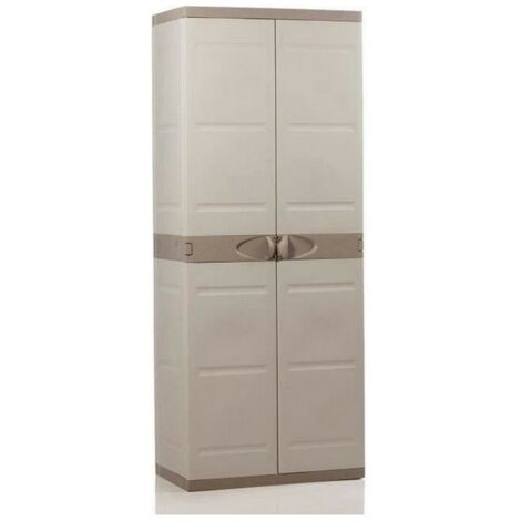 Armadio alto in plastica beige e taupe con 4 mensole
