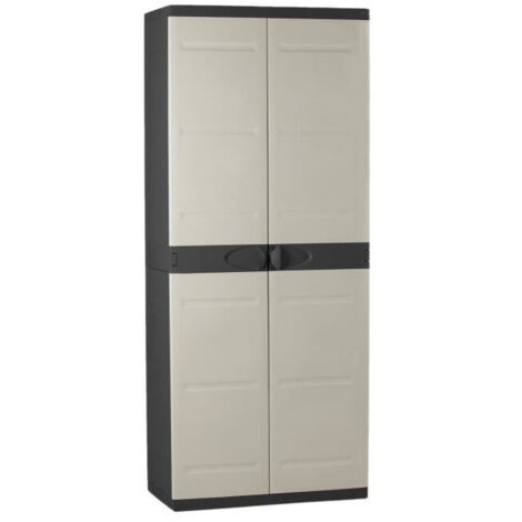 ARMADIO ALTO TITANIUM PLASTIKEN 2 PORTE con ripiani - 70 x 44 x 176 cm - Beige e Nero - Gamma TITANIUM - Interno ed Esterno