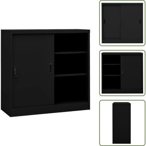 Armadio anta scorrevole - vidaXL Armadio per Ufficio Anta Scorrevole Nero 90x40x90cm Acciaio - Armadio per ufficio