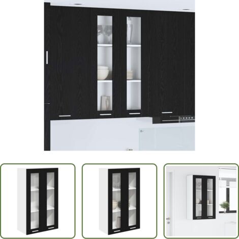 Armadio appeso -  Armadio pensile con porta Riga Rovere Nero 60 x 31 x 100 cm