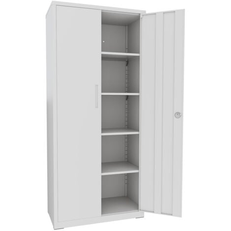 Armadio Armadietto In Metallo Multiuso A Doppia Anta Con 5 Ripiani Regolabili E Chiusura Con Doppia Chiave Mobiletto Per Documenti Strumenti Ufficio Garage Studio 180 x 80 x 40 Cm Grigio Chiaro