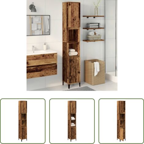 Armadio bagno -  Armadietto Bagno Legno Antico 30x30x190 cm in Legno Multistrato