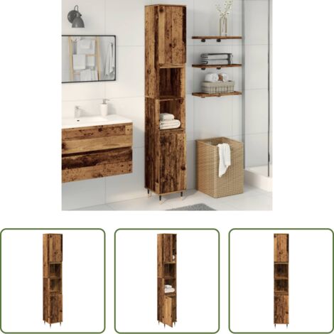 Armadio bagno -  Armadietto Bagno Legno Antico 30x30x190 cm in Legno Multistrato