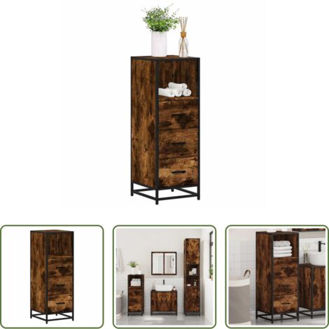 Armadio bagno -  Armadietto Bagno Rovere Fumo 35x37,5x100cm in Legno Multistrato