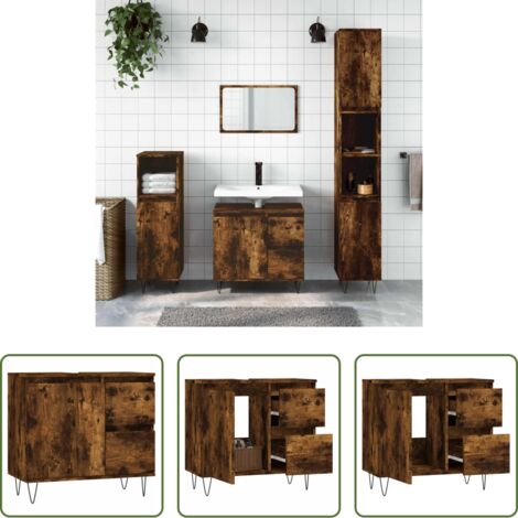 Armadio bagno -  Armadietto Bagno Rovere Fumo 65x33x60 cm in Legno Multistrato