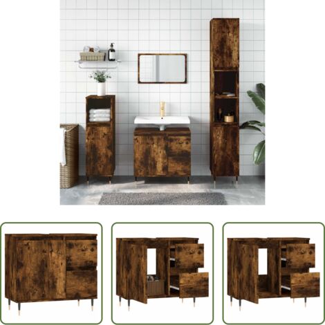 Armadio bagno -  Armadietto Bagno Rovere Fumo 65x33x60 cm in Legno Multistrato
