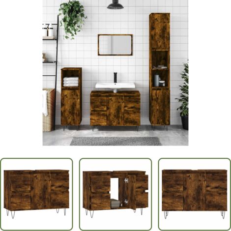 Armadio bagno -  Armadietto Bagno Rovere Fumo 80x33x60 cm in Legno Multistrato