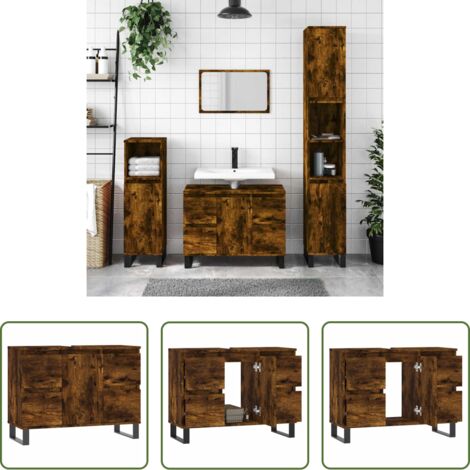 Armadio bagno -  Armadietto Bagno Rovere Fumo 80x33x60 cm in Legno Multistrato