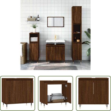 Armadio bagno -  Armadietto Bagno Rovere Marrone 58x33x60cm in Legno Multistrato