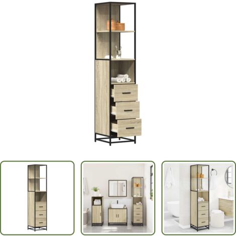Armadio bagno -  Armadietto Bagno Rovere Sonoma 35x37,5x166 cm Legno Multistrato