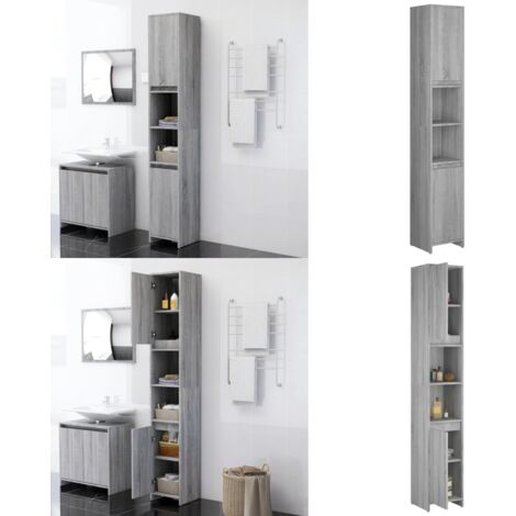 Armadio Bagno Rovere Grigio 30x30x183,5cm Legno Ingegnerizzato - Armadio da bagno - Armadio in legno