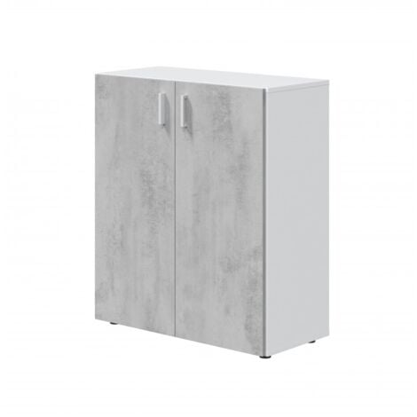 Armadio basso 80x37x92h cm con 2 ante e 1 ripiano bianco opaco e cemento - Giglio