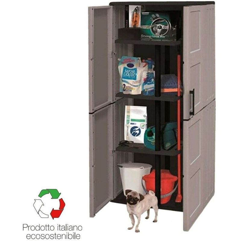 Image of Armadio armadietto porta scope in resina 68x37x163 cm da esterno giardino garage