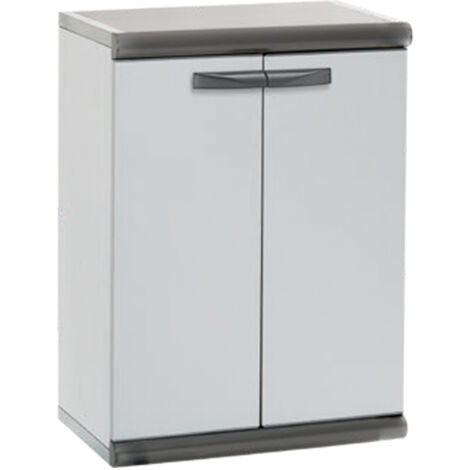 Armadio Basso in Resina da Giardino Sintra 2 Gardiun 62,5x39x84 cm Grigio 2 Ante