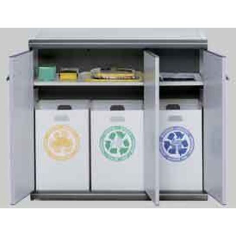 Armadio basso per raccolta differenziata 3 ante – Struttura in PVC alveolare – 1 ripiano regolabile e 3 secchi in dotazione – Dimensioni 93,6x39x86h cm – Garofalo