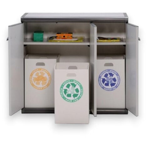 GAROFALO Armadio basso per secchi raccolta differenziata 3 ante in resina scik cm 93,6x39x86h