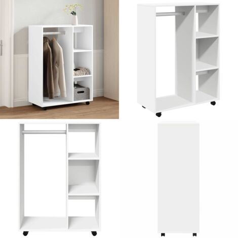 Armadio Bianco 80x40x110 cm in Legno Multistrato - Armadio con ruote - Armadio per camera da letto