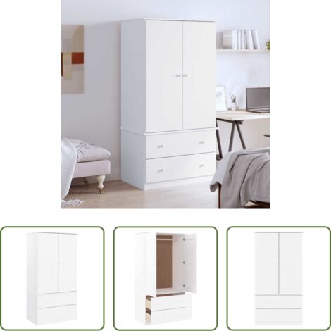 Armadio bianco -  Armadio ALTA Bianco 90x55x170 cm in Legno Massello di Pino