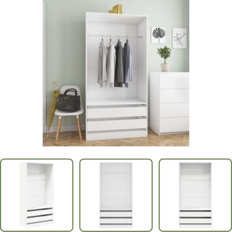Armadio bianco -  Armadio Bianco 100x50x200 cm in Legno Multistrato