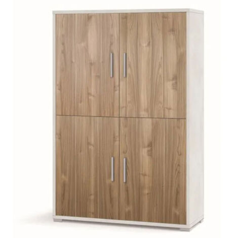 Armadio Bianco Noce Mobile 160 cm Credenza 4 Ante con Ripiani Soggiorno