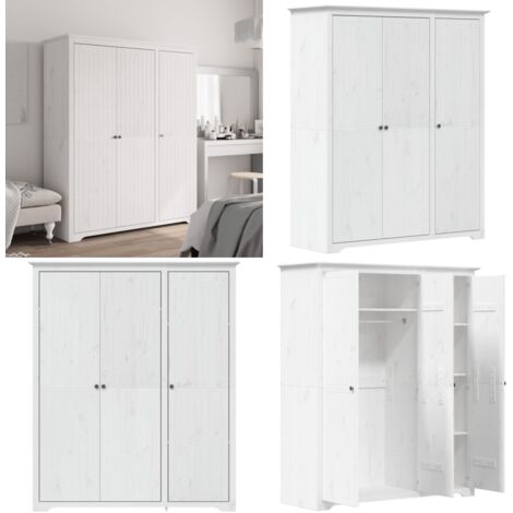 Armadio BODO 146x53,5x173 cm in Legno Massello di Pino Bianco - Armadio francese - Armadio con ante