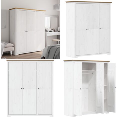Armadio BODO 146x53,5x173 cm Legno Massello Pino Bianco Marrone - Armadio francese - Armadio con ante