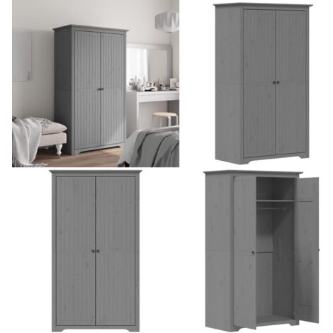 Armadio BODO 99x53,5x173 cm in Legno Massello di Pino Grigio - Armadio francese - Armadio con ante