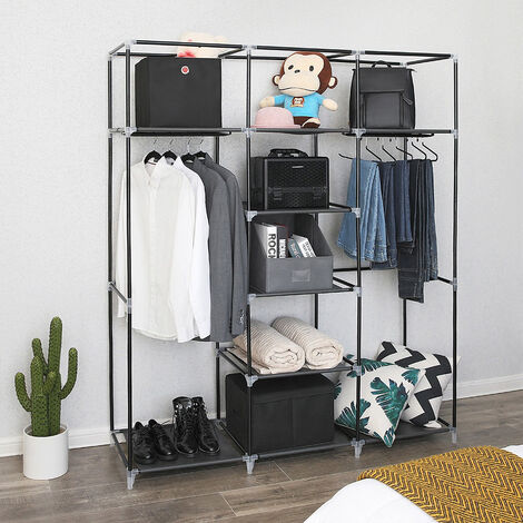 Armadio Cabina Guardaroba Tessuto Non Tessuto 175x150x45cm Nero
