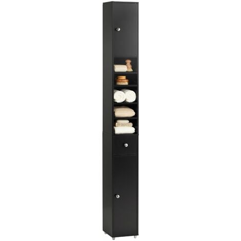 Armadio Colonna bagno, Mobile bagno alto con 2 Ante e 1 cassetto altezza: 180 cm SoBuy Nero BZR34-SCH