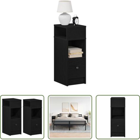 Armadio -  Comodini 2 pz con Cassetto Neri 25x31x66 cm