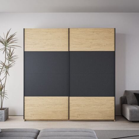 Armadio con 2 ante scorrevoli colore rovere con dettaglio antracite 200 cm - Loft2