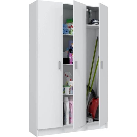 Armadio Con 3 Ante Battenti e 5 Ripiani Armadietto Multiuso Salvaspazio A Colonna Ingresso Camera Da Letto Portascope Ripostiglio Design Moderno Elegante Pinto 109 x 180 x 37 cm Colore Bianco