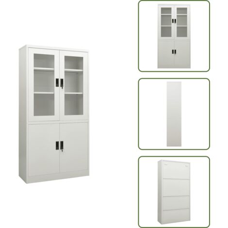 Armadio con ante in vetro - vidaXL Armadio per Ufficio Grigio Chiaro 90x40x180 cm in Acciaio - Armadio con ripiani regolabili