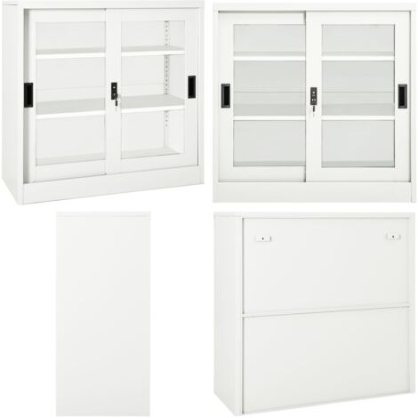 Armadio con Ante Scorrevoli Bianco 90x40x90 cm in Acciaio - Armadio in acciaio - Armadio con ripiani regolabili