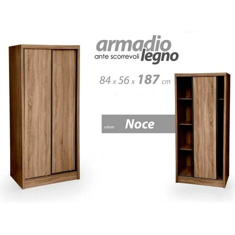 Armadio 2 ante scorrevoli, conveniente e moderno, finitura Noce Scuro,  Argilla con inserto Noce