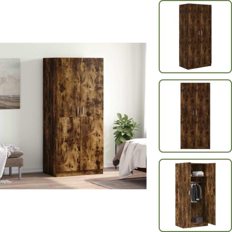 Armadio con ante - vidaXL Armadio Rovere Fumo 80x52x180 cm in Legno Multistrato - Armadio con barra appendiabiti
