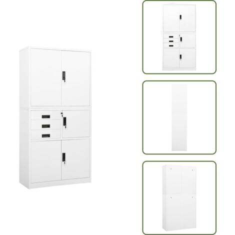 Armadio con cassetti - vidaXL Armadio per Ufficio Bianco 90x40x180 cm in Acciaio - Armadio con ripiani regolabili