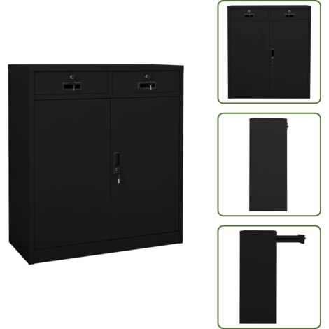 Armadio con cassetti - vidaXL Armadio per Ufficio Nero 90x40x102 cm in Acciaio - Armadio per ufficio nero