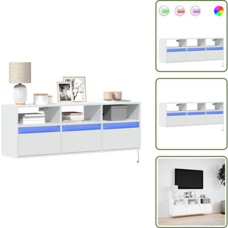 Armadio con cassetti - vidaXL Mobile TV a Parete con Luci LED Bianco 130x31x45 cm - Armadio salvaspazio