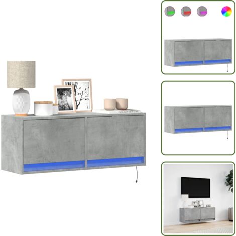 Armadio con cassetti - vidaXL Mobile TV a Parete con Luci LED Grigio Cemento 100x31x35 cm - Armadio salvaspazio
