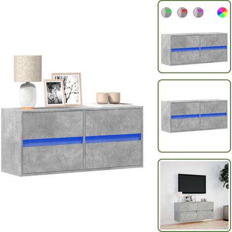Armadio con cassetti - vidaXL Mobile TV a Parete con Luci LED Grigio Cemento 100x31x45 cm - Armadio salvaspazio