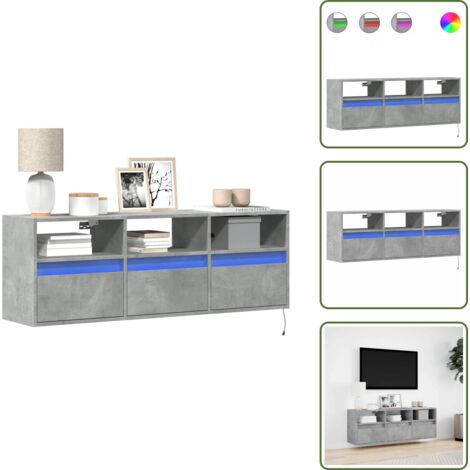 Armadio con cassetti - vidaXL Mobile TV a Parete con Luci LED Grigio Cemento 130x31x45 cm - Armadio salvaspazio
