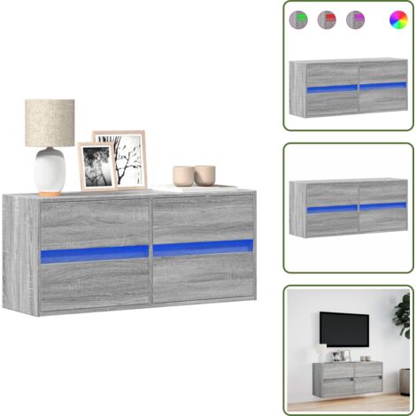 Armadio con cassetti - vidaXL Mobile TV a Parete con Luci LED Grigio Sonoma 100x31x45 cm - Armadio salvaspazio