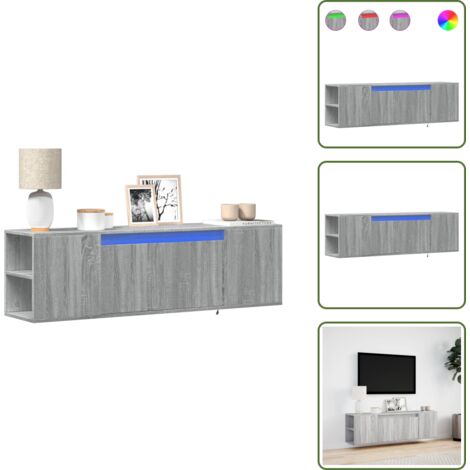 Armadio con cassetti - vidaXL Mobile TV a Parete con Luci LED Grigio Sonoma 135x31x39,5 cm - Armadio salvaspazio