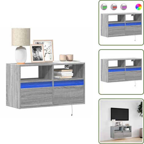 Armadio con cassetti - vidaXL Mobile TV a Parete con Luci LED Grigio Sonoma 80x31x45 cm - Armadio salvaspazio